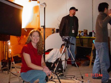 Loreen on set, December 2004.  Doug, the writer, is the guy in the hat!