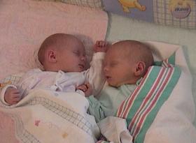 The twins were in the same crib for quite a while.